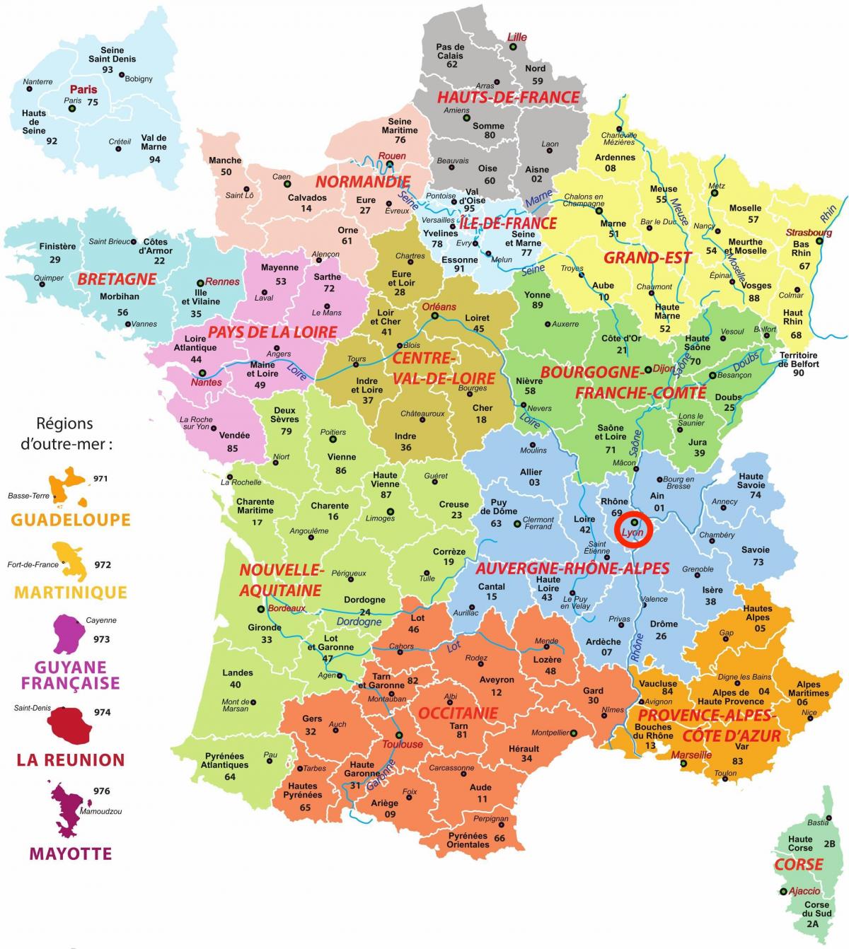 Lyon on Auvergne-Rhône-Alpes - France map
